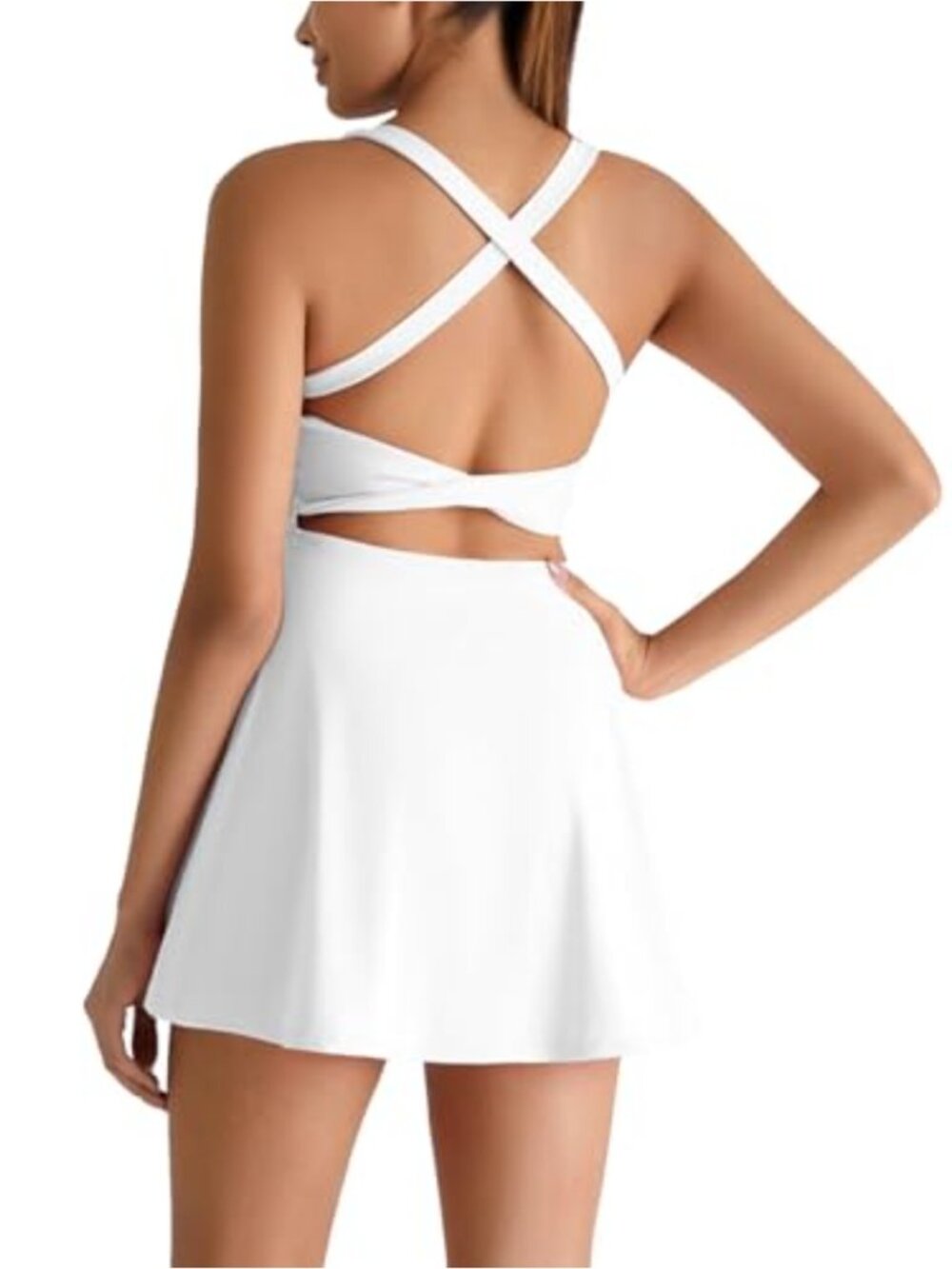 IFFEI Women's Sleeveless Tennis Dress Built in Bra Shorts Pockets Workout Golf
